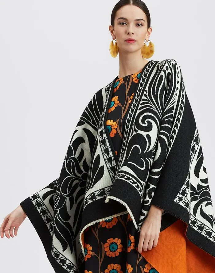Reversible Poncho Mix Tiles Black Women La Double J Outerwear