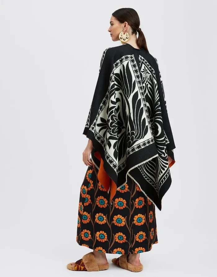Reversible Poncho Mix Tiles Black Women La Double J Outerwear Reversible Poncho Mix Tiles Black Women La Double J Outerwear