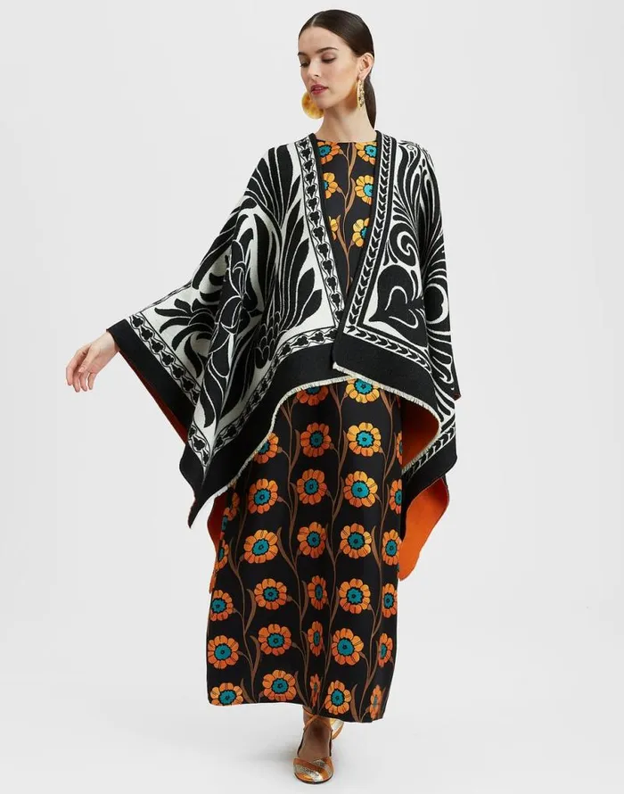 Reversible Poncho Mix Tiles Black Women La Double J Outerwear Reversible Poncho Mix Tiles Black Women La Double J Outerwear