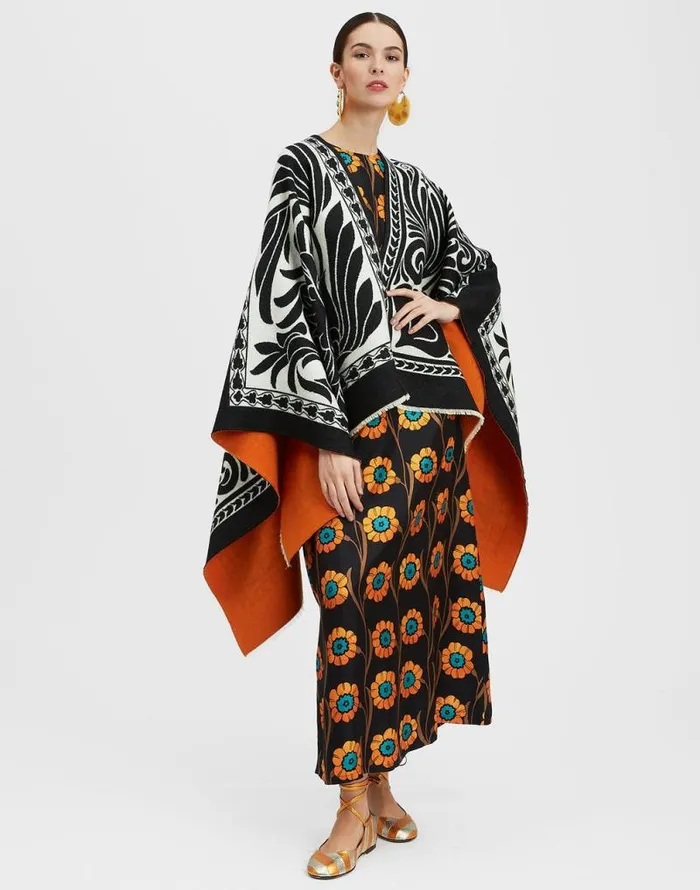 Reversible Poncho Mix Tiles Black Women La Double J Outerwear Reversible Poncho Mix Tiles Black Women La Double J Outerwear