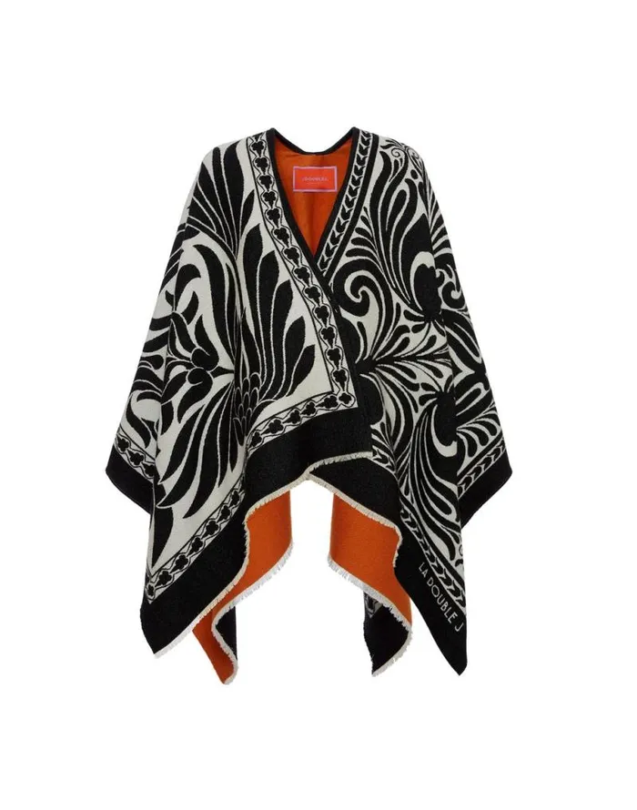 Reversible Poncho Mix Tiles Black Women La Double J Outerwear Reversible Poncho Mix Tiles Black Women La Double J Outerwear