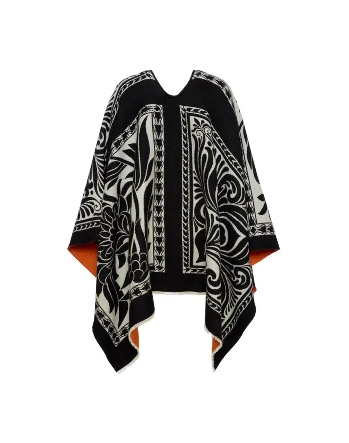 Reversible Poncho Mix Tiles Black Women La Double J Outerwear Reversible Poncho Mix Tiles Black Women La Double J Outerwear