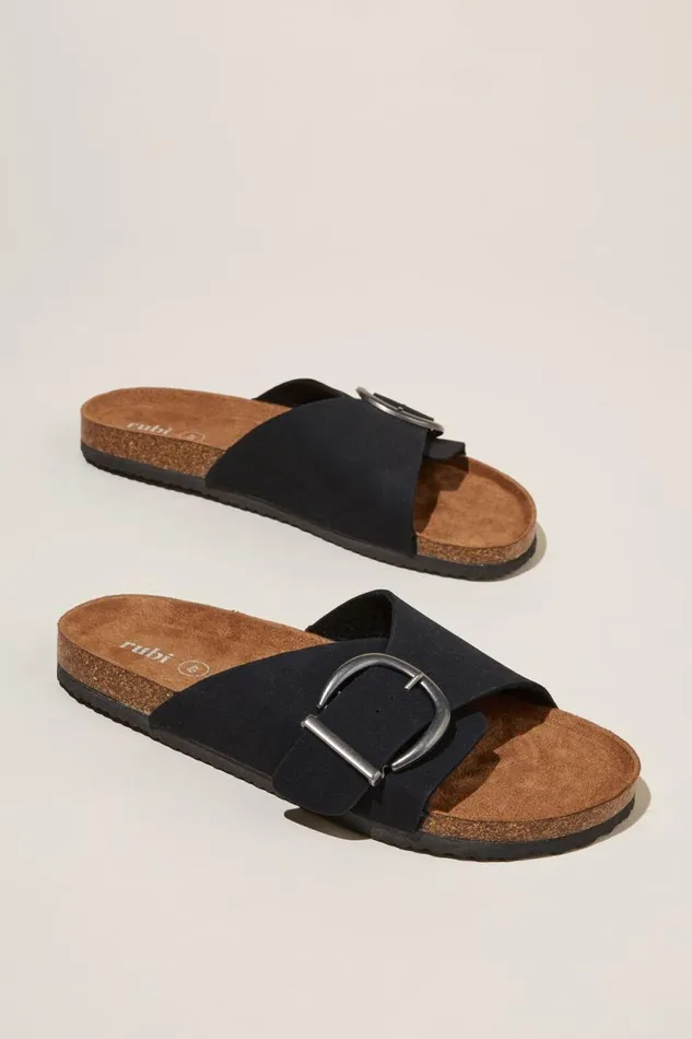 Rex Single Strap Slide Black Micro Women Cotton On Shoes and Slippers