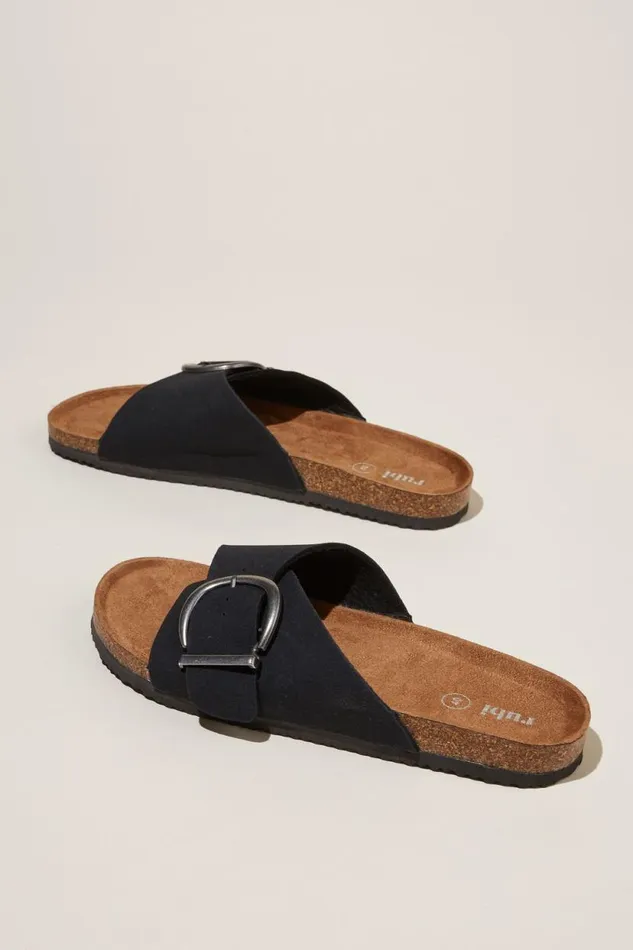 Rex Single Strap Slide Black Micro Women Cotton On Shoes and Slippers