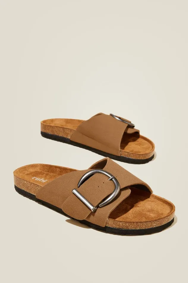 Rex Single Strap Slide Sienna Brown Micro Women Cotton On Shoes and Slippers Rex Single Strap Slide Sienna Brown Micro Women Cotton On Shoes and Slippers