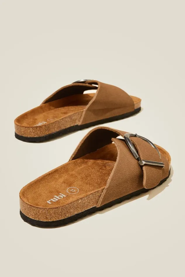 Rex Single Strap Slide Sienna Brown Micro Women Cotton On Shoes and Slippers Rex Single Strap Slide Sienna Brown Micro Women Cotton On Shoes and Slippers
