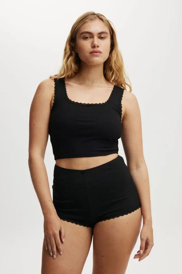 Rib Lace Tank Black Women Cotton On Tops