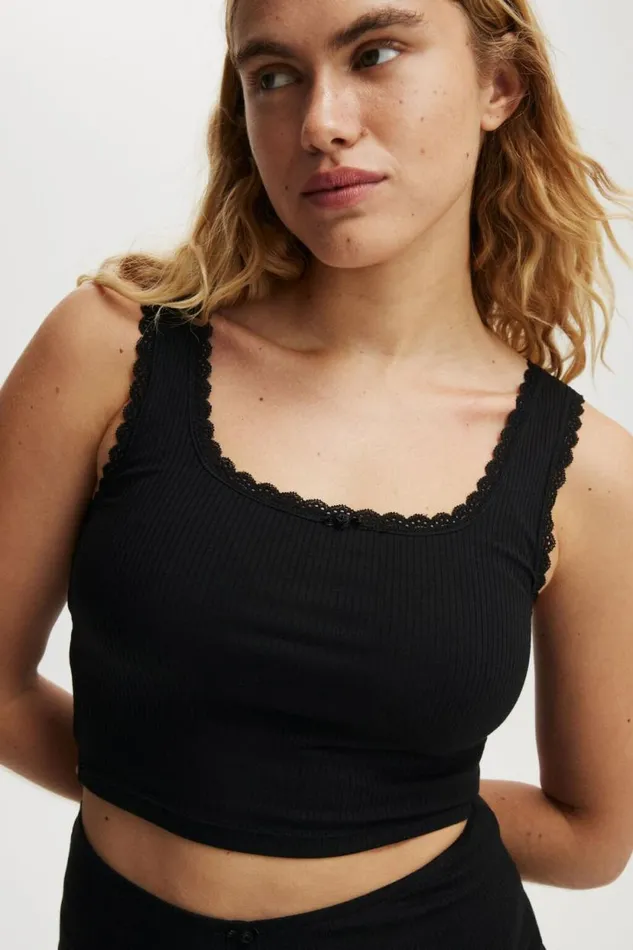 Rib Lace Tank Black Women Cotton On Tops Rib Lace Tank Black Women Cotton On Tops