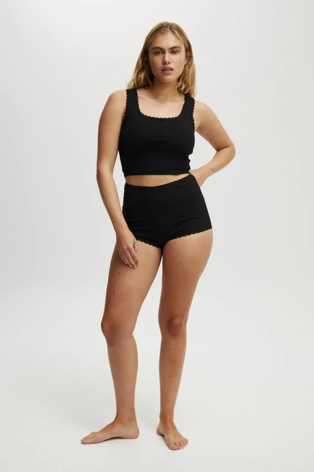 Rib Lace Tank Black Women Cotton On Tops Rib Lace Tank Black Women Cotton On Tops