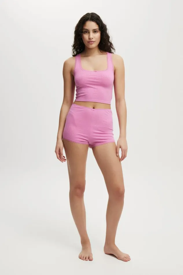Rib Lace Tank Pink Icing Women Cotton On Tops Rib Lace Tank Pink Icing Women Cotton On Tops