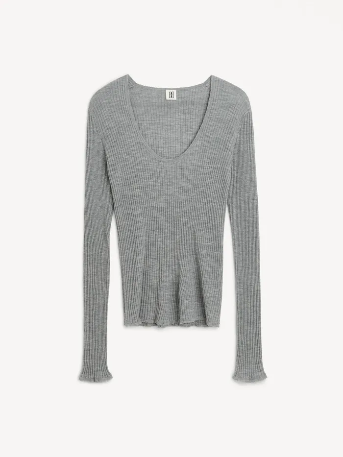 Rinah Merino Wool Top Grey Melange Women By Malene Birger Knitwear