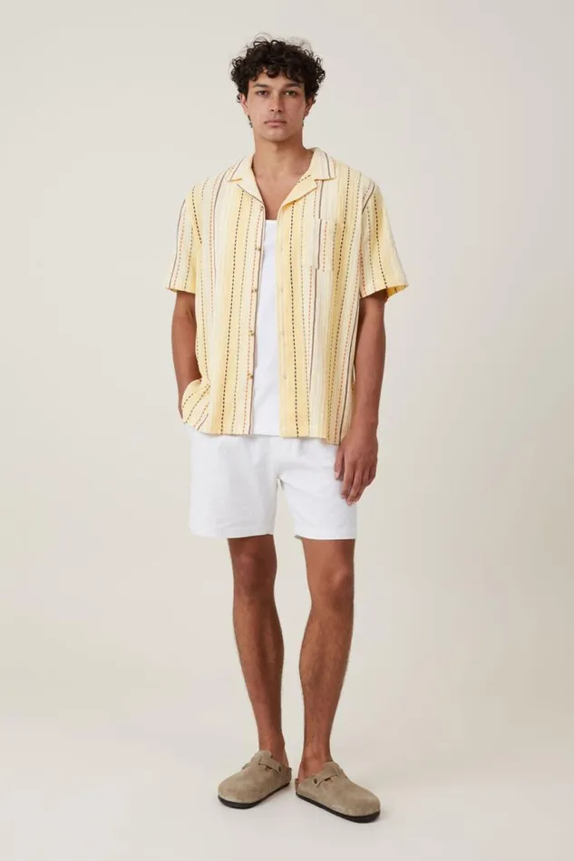 Riviera Short Sleeve Shirt Yellow Pop Stripe Men Cotton On Shirts and Polos Riviera Short Sleeve Shirt Yellow Pop Stripe Men Cotton On Shirts and Polos