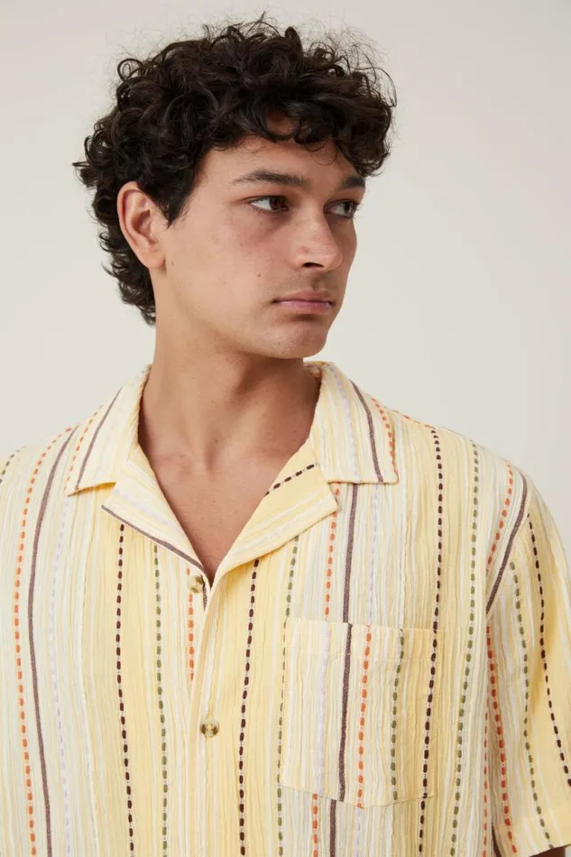 Riviera Short Sleeve Shirt Yellow Pop Stripe Men Cotton On Shirts and Polos Riviera Short Sleeve Shirt Yellow Pop Stripe Men Cotton On Shirts and Polos