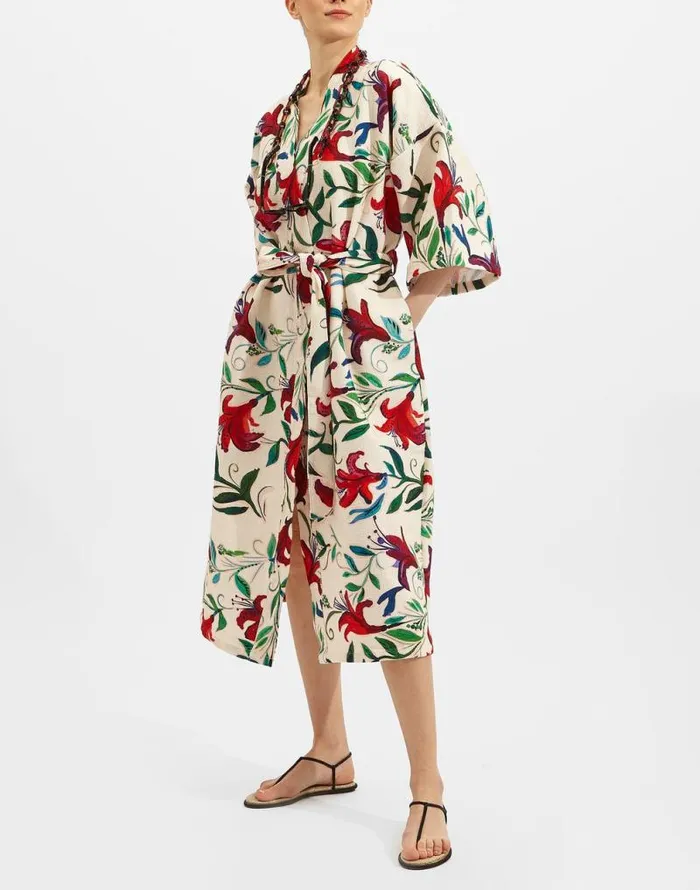 Robe White Lily In Organic Cotton Women La Double J Loungewear Robe White Lily In Organic Cotton Women La Double J Loungewear