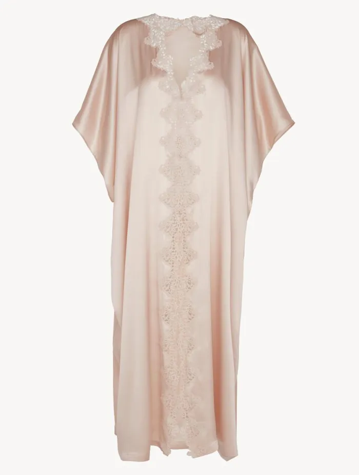 Rose Beige Long Silk Robe With Macram Sleepwear La Perla Robes