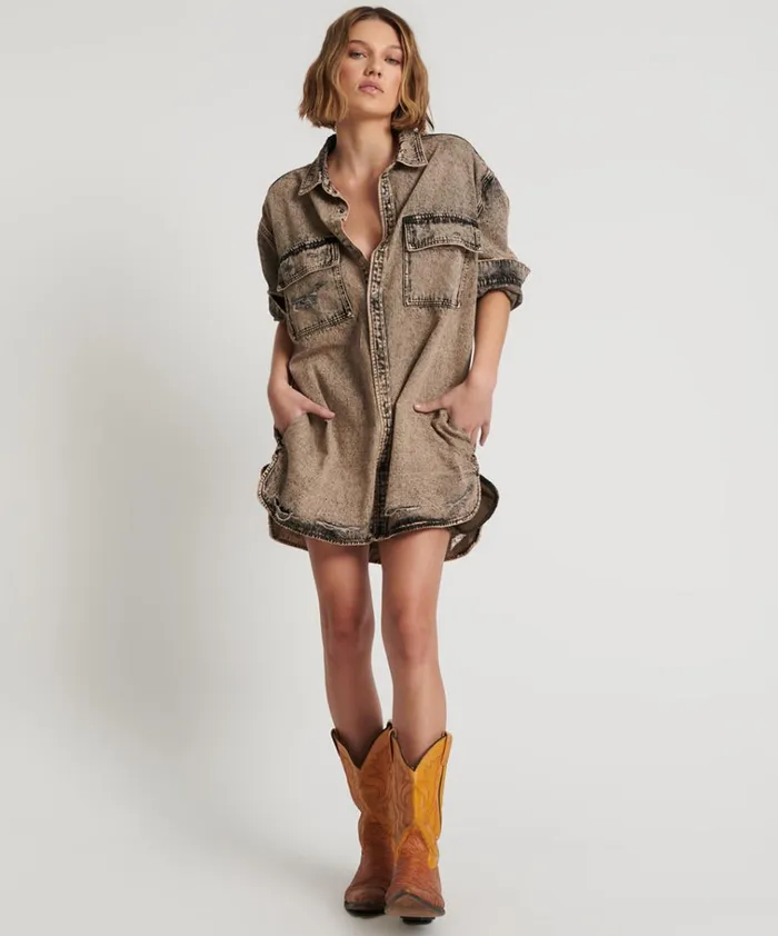 RUST DENIM SHIRT DRESS Women One Teaspoon Denim Dresses