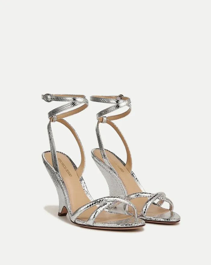 Sandals Shop Veronica Beard Manuela Metallic Leather Sculpted Wedge Sandal Silver