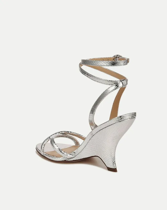 Sandals Shop Veronica Beard Manuela Metallic Leather Sculpted Wedge Sandal Silver