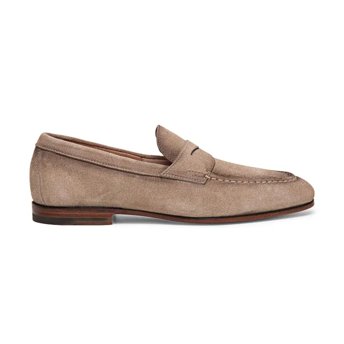Santoni Beige Suede Penny Loafer Men Loafers