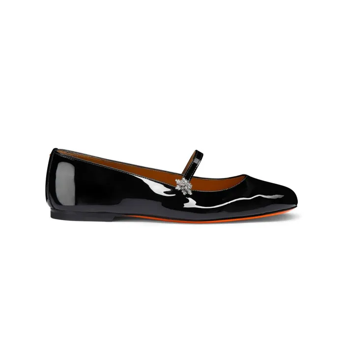 Santoni Black Patent Leather Ballet Flat Women Flats Shoes