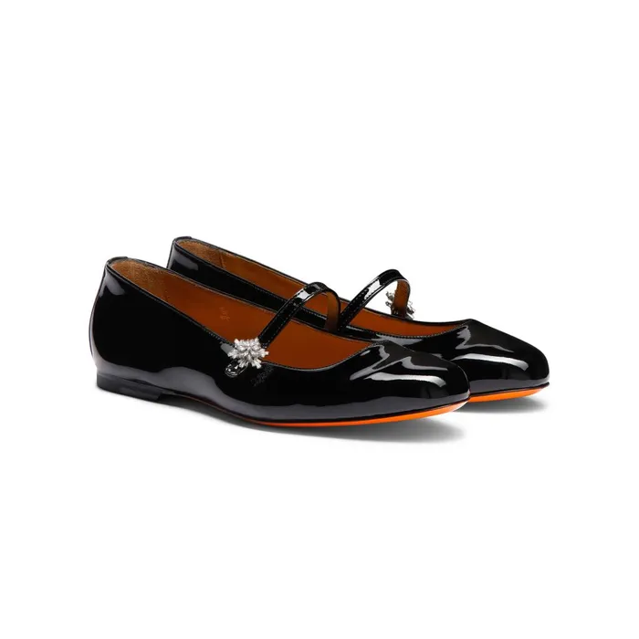 Santoni Black Patent Leather Ballet Flat Women Flats Shoes