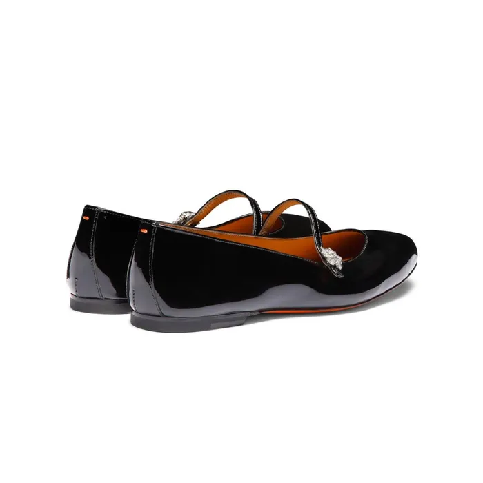 Santoni Black Patent Leather Ballet Flat Women Flats Shoes