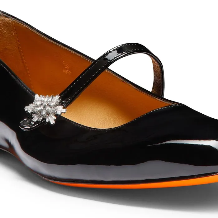 Santoni Black Patent Leather Ballet Flat Women Flats Shoes