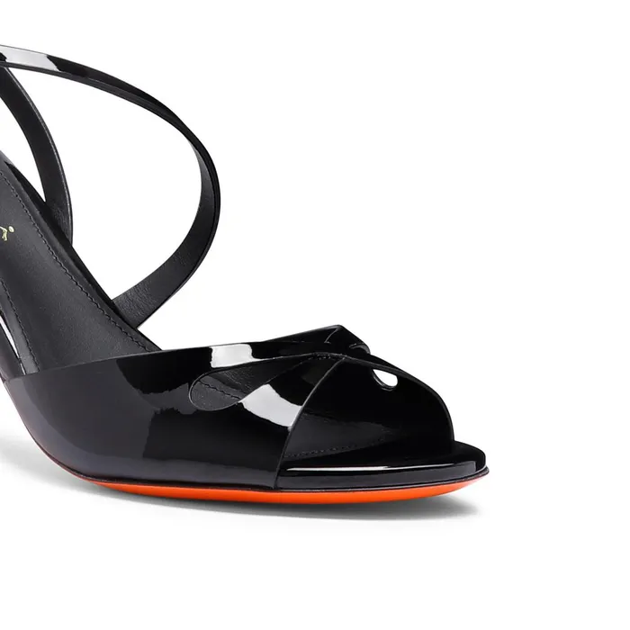 Santoni Black Patent Leather HighHeel Mona Sandal Women Sandals