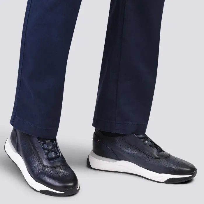 Santoni Blue Leather Sneaker Men Sneakers