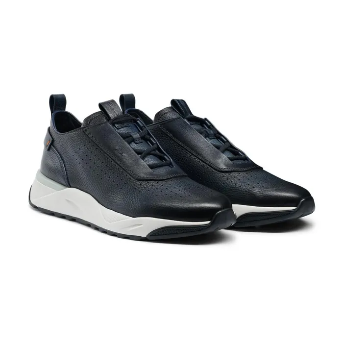 Santoni Blue Leather Sneaker Men Sneakers