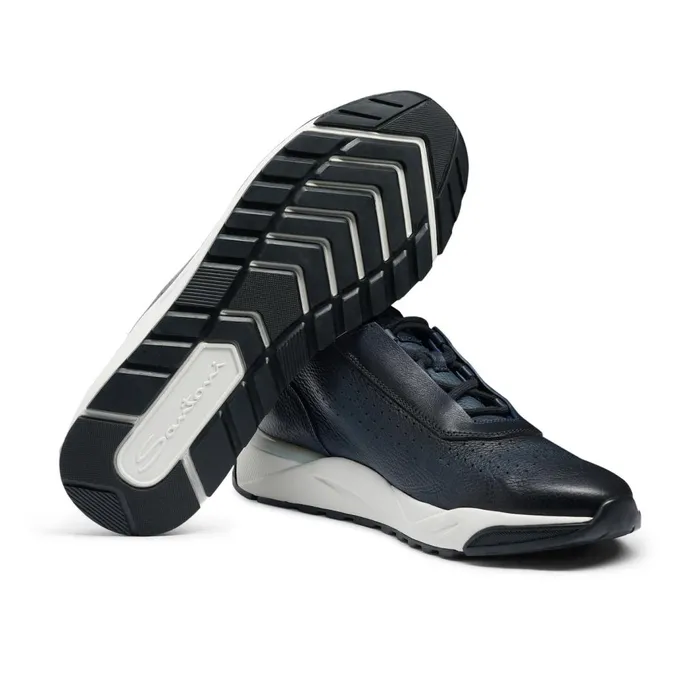 Santoni Blue Leather Sneaker Men Sneakers