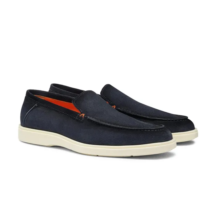 Santoni Blue Suede Loafer Men Loafers