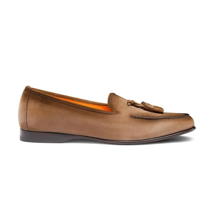 Santoni Brown Nubuck Andrea Tassel Loafer Men Loafers