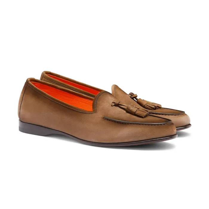 Santoni Brown Nubuck Andrea Tassel Loafer Men Loafers