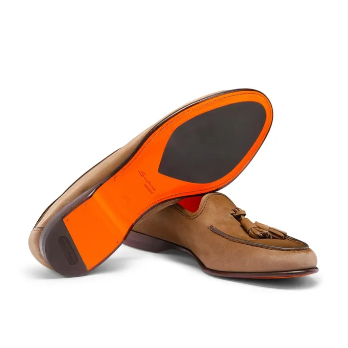 Santoni Brown Nubuck Andrea Tassel Loafer Men Loafers