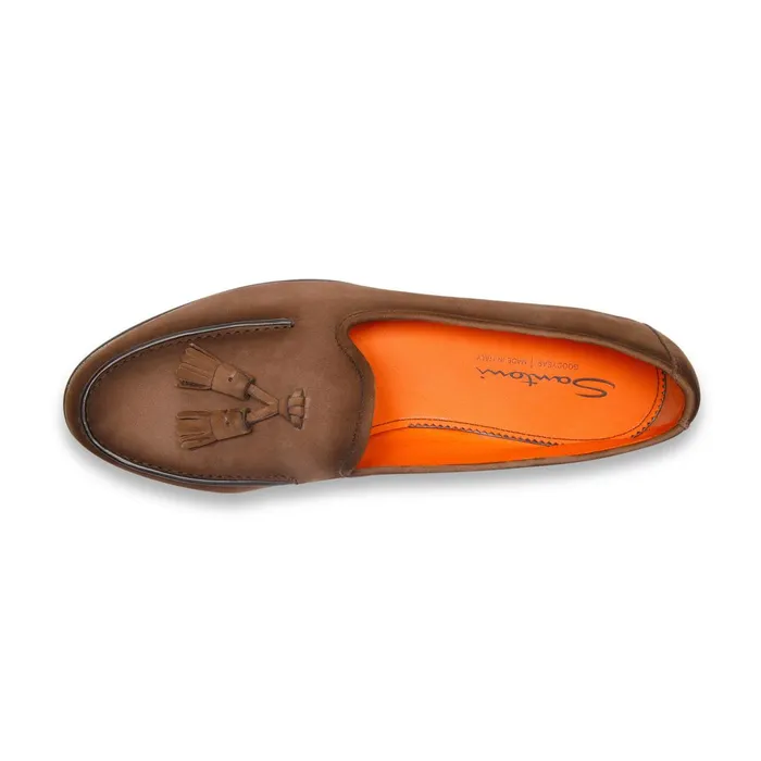Santoni Brown Nubuck Andrea Tassel Loafer Men Loafers