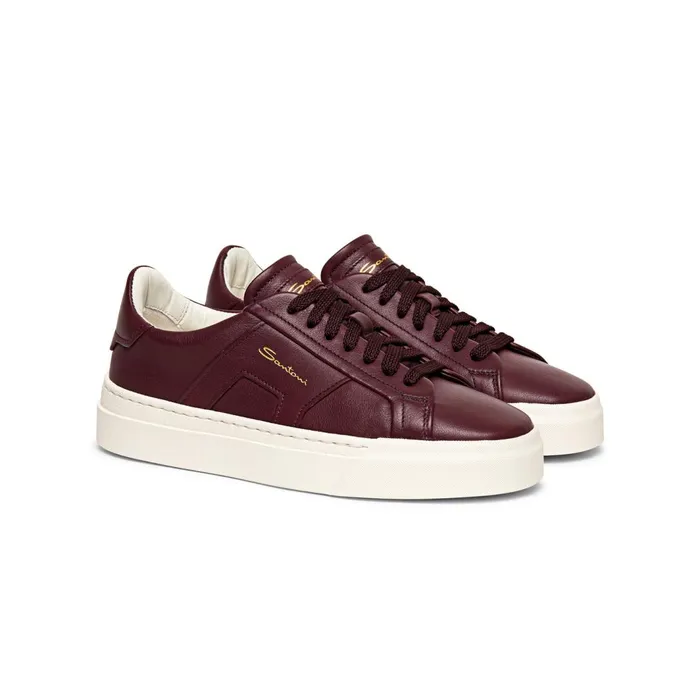 Santoni Burgundy Leather Double Buckle Sneaker Women Sneakers