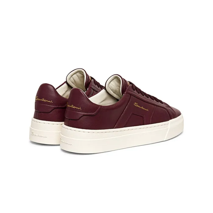 Santoni Burgundy Leather Double Buckle Sneaker Women Sneakers