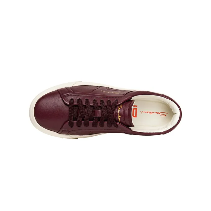 Santoni Burgundy Leather Double Buckle Sneaker Women Sneakers