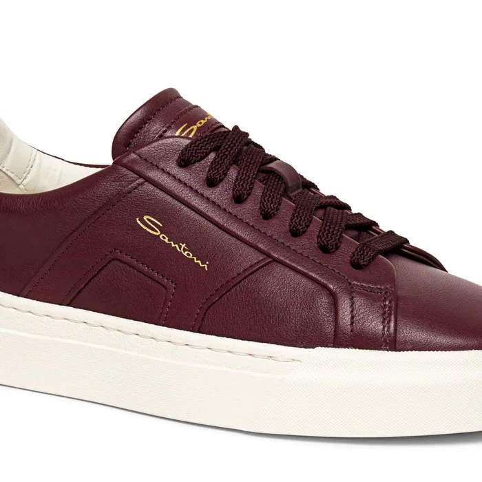 Santoni Burgundy Leather Double Buckle Sneaker Women Sneakers