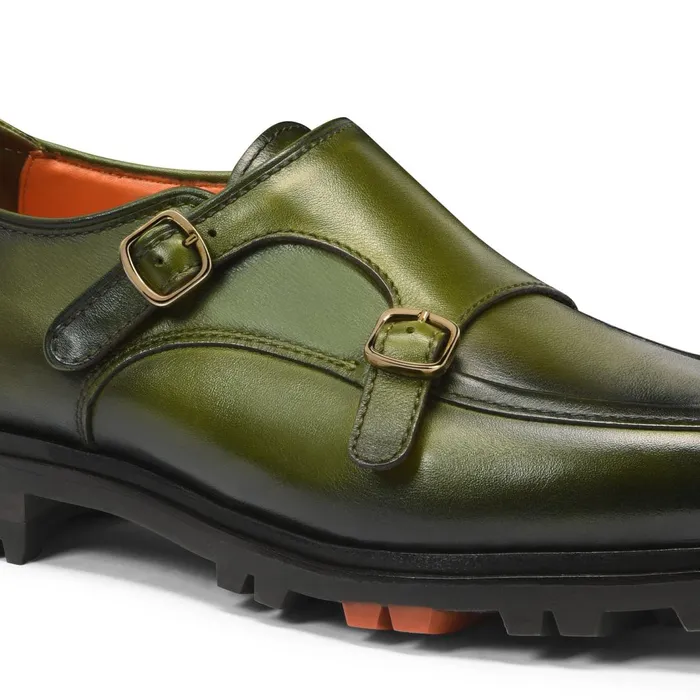 Santoni Green Leather DoubleBuckle Shoe Men Double Buckle