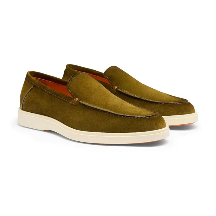 Santoni Green Suede Loafer Men Loafers