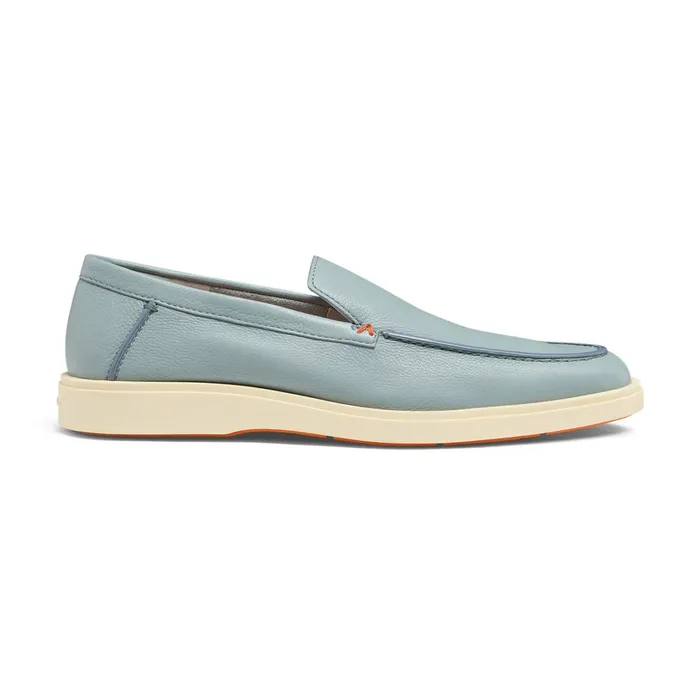 Santoni Light Blue Tumbled Leather Loafer Men Loafers