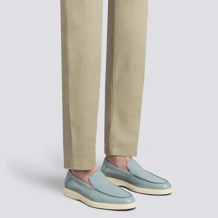 Santoni Light Blue Tumbled Leather Loafer Men Loafers