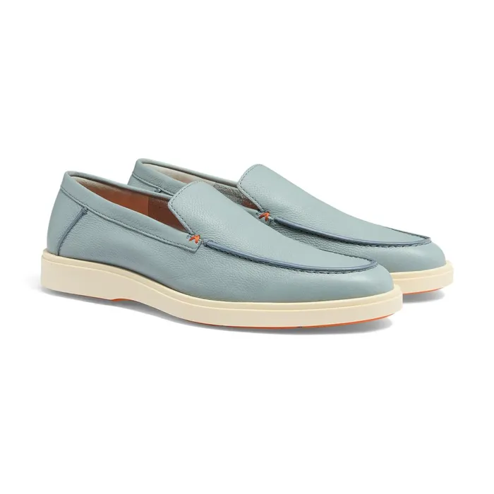 Santoni Light Blue Tumbled Leather Loafer Men Loafers