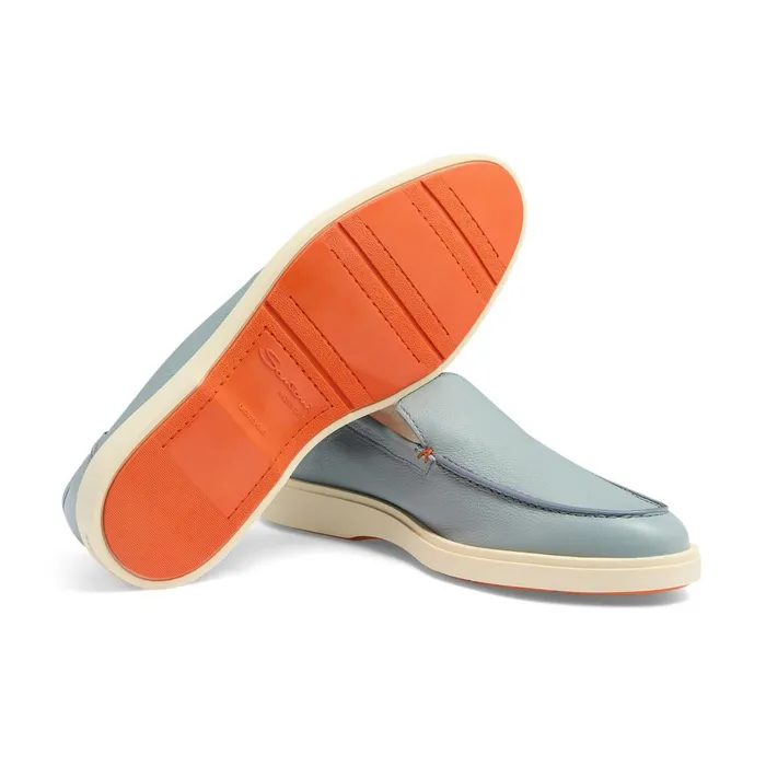 Santoni Light Blue Tumbled Leather Loafer Men Loafers
