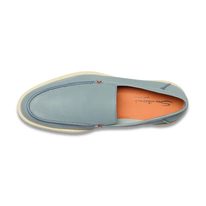 Santoni Light Blue Tumbled Leather Loafer Men Loafers