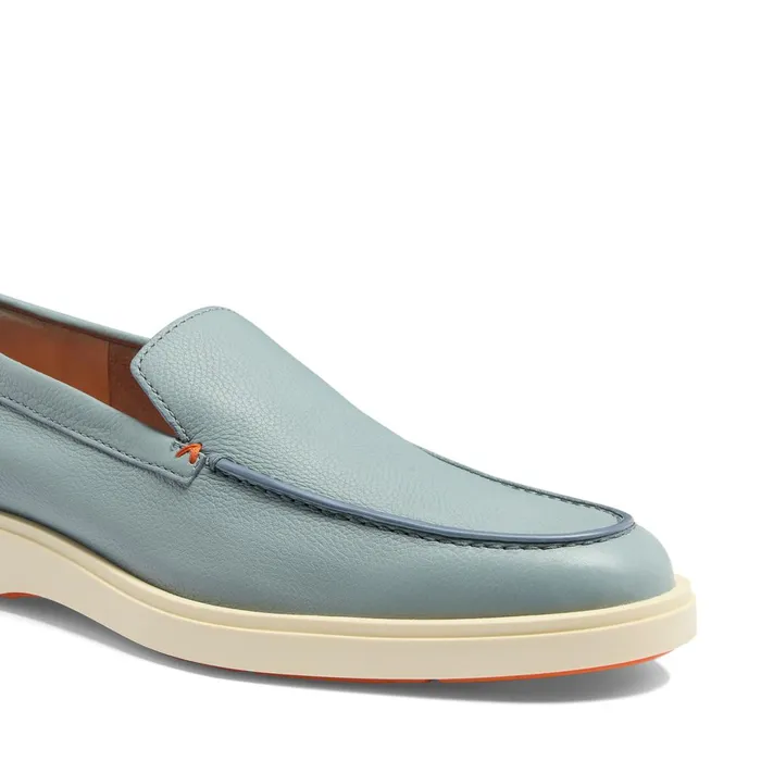 Santoni Light Blue Tumbled Leather Loafer Men Loafers