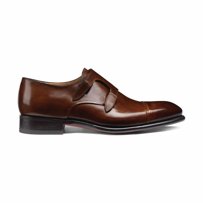 Santoni Mid Brown Leather DoubleBuckle Shoe Men Double Buckle