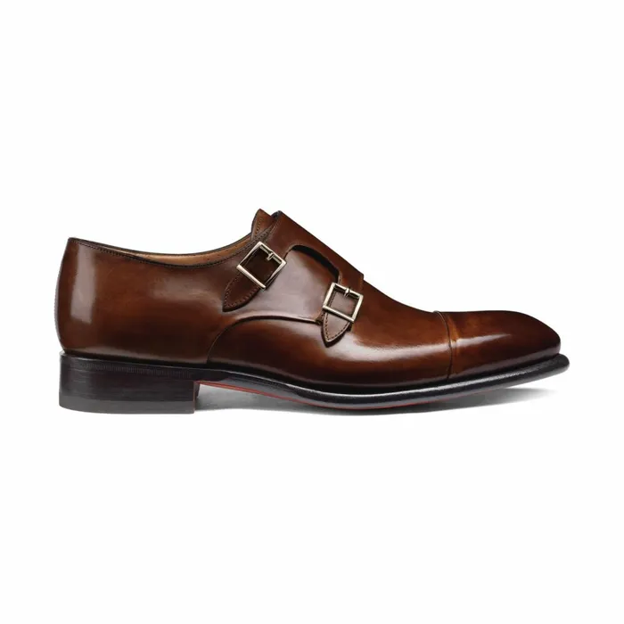 Santoni Mid Brown Leather DoubleBuckle Shoe Men Double Buckle